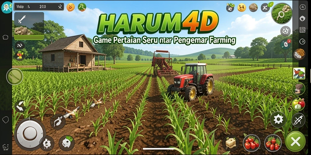 Tangkapan layar permainan HARUM4D dengan grafik pertanian yang indah.
