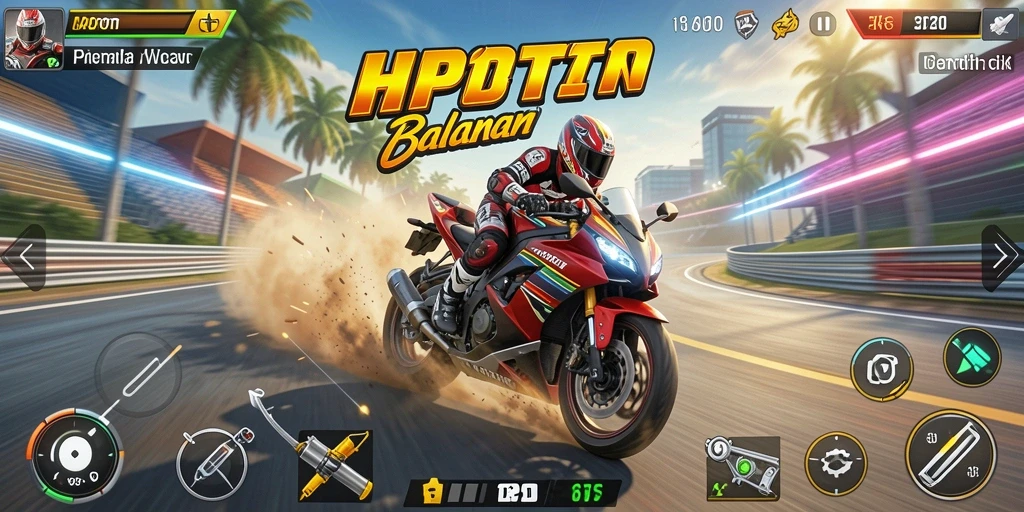 Tampilan gameplay seru di HPTOTO dengan motor balap.