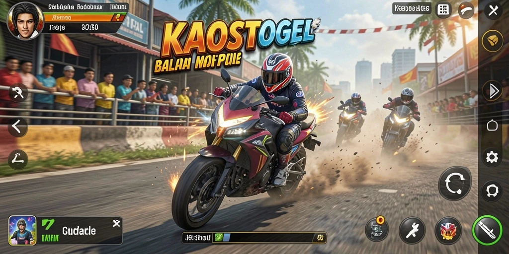 Gameplay seru KAOSTOGEL di trek balapan motor.