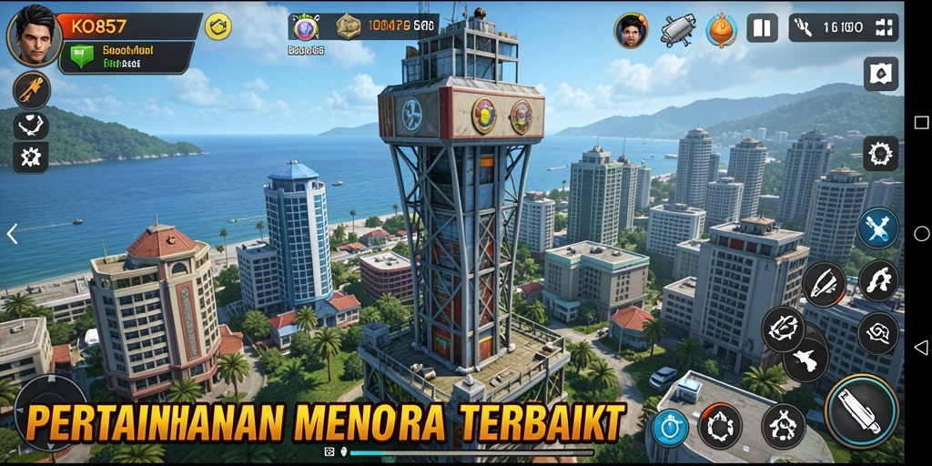 Tampilan menarik dari gameplay Tower Defense KO857 saat melawan gelombang musuh.