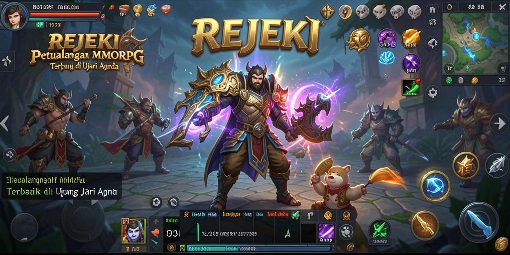 Screenshot gameplay utama REJEKI menunjukkan petualangan epik MMORPG.