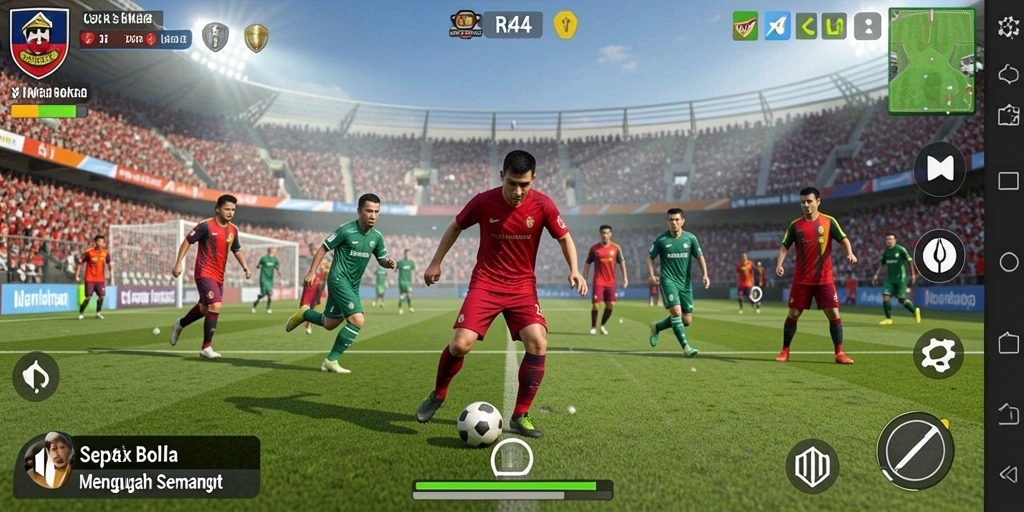Gameplay mendebarkan dari RR44 dengan aksi sepak bola nyata.