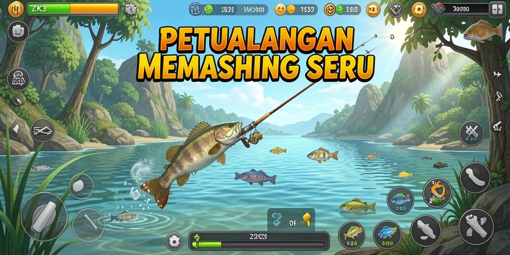 Gameplay ZK3 yang seru dengan berbagai lokasi memancing.